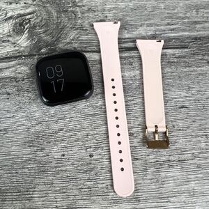 Fitbit Versa 2 Activity FB507 Tracker Smart Black Watch w/ Rose Gold Pink Band